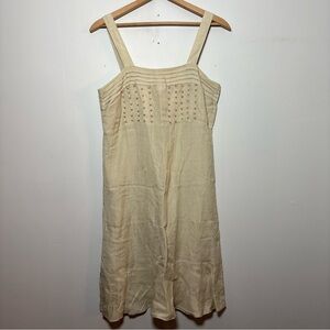 Serenade Linen Blend Beaded Midi Dress Beige Neutral Boho Sleeveless Size M